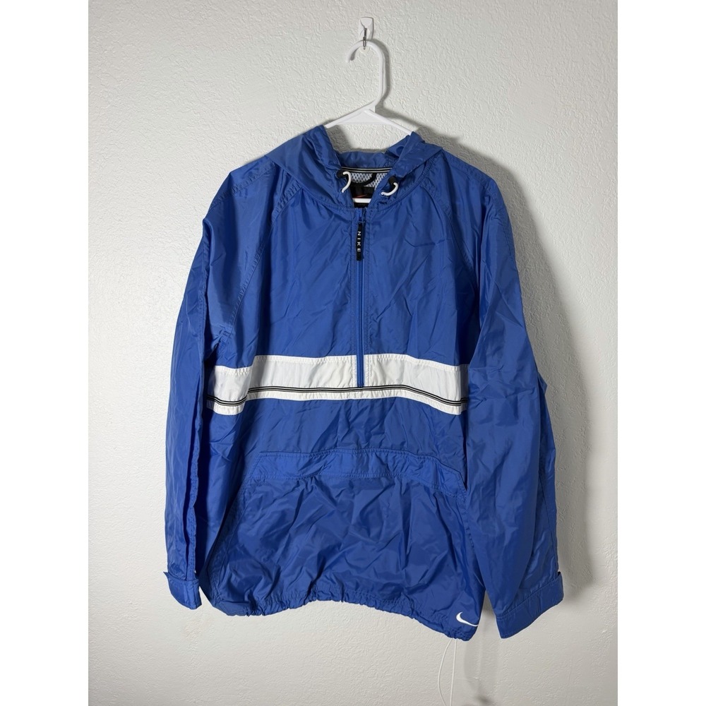 VTG Y2K Nike Men's Sz XL Anorak 1/2 Zip Windbreaker Hooded Vented Blue Jacket